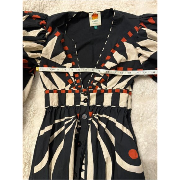 Farm Rio Coconut Grove Puff Sleeve V-Neck Maxi Dress Black Women's Size XS - Picture 7 of 9